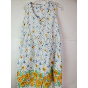 White Stag Cotton Sleepwear Sunflower Nightgown House Dress Full Zip‎ M 8-10 GUC